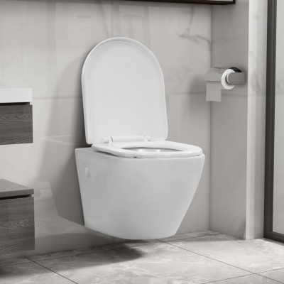 vidaXL Vas WC suspendat fără ramă, alb, ceramică foto