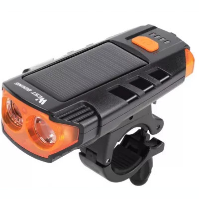 Far bicicleta LED 120 Lumen incarcare solara, USB, claxon foto