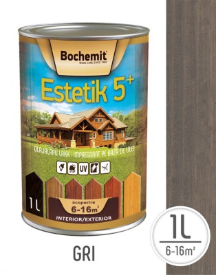 Lazura lemn Bochemit Estetik Clasic 1L, gri, protectie UV foto
