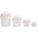 Coș pentru rufe murdare Home ESPRIT Alb Bej răchită Shabby Chic 45 x 45 x 68 cm 4 Piese