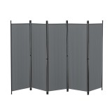 [en.casa]&reg; Paravan Huesca DG, 171 x 250 cm, otel/poliester, gri inchis, pliabil, cu 5 paneluri cu 10 picioare sustinere HausGarden Leisure