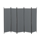 [en.casa]&reg; Paravan Huesca DG, 171 x 250 cm, otel/poliester, gri inchis, pliabil, cu 5 paneluri cu 10 picioare sustinere HausGarden Leisure, [en.casa]