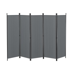 [en.casa]? Paravan Huesca DG, 171 x 250 cm, otel/poliester, gri inchis, pliabil, cu 5 paneluri cu 10 picioare sustinere HausGarden Leisure foto
