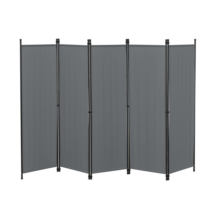 [en.casa]&reg; Paravan Huesca DG, 171 x 250 cm, otel/poliester, gri inchis, pliabil, cu 5 paneluri cu 10 picioare sustinere HausGarden Leisure