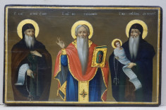 Sf. Cuvios Antonie cel Mare, Sf. M. M. Haralambie si Sf. Cuvios Stilian - Icoana Romaneasca, 1847 foto