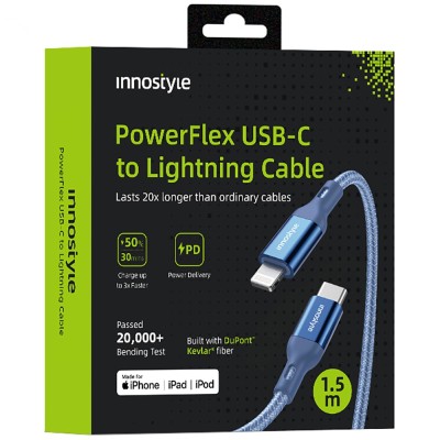 Innostyle Powerflex Usb-C Lightning Mfi Cablu De &amp;Icirc;ncărcare Rapidă Pentru Iphone Kevlar 2M Albastru foto