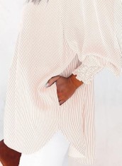 Bluză elegantă pentru femei cu nasturi, ușoară, cu m&acirc;neci lungi &ndash; Nude XS (30-32)