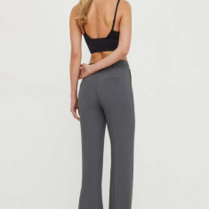 Herskind pantaloni femei, culoarea gri, lat, high waist