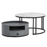 Set de Măsuțe de Cafea Moderne &Icirc;mbinate &icirc;n Stil Marmură PVC cu Design Elegant și Spațiu de Depozitare, 70x70x40 cm + 60x60x25,5 cm, Gri