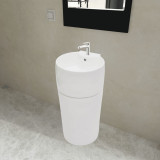 Chiuvetă baie cu suport, orificiu robinet/preaplin,rotund,ceramică,alb, vidaXL