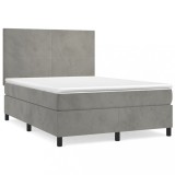 Cumpara ieftin Pat box spring cu saltea, gri deschis, 140x200 cm, catifea