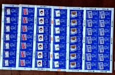 ROMANIA 2004-CONGRESUL UPU IN FILATELIE-6 COLI MICI DE 14 TIMBRE