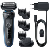 Aparat de ras electric Braun Series 5 51-B1500s Wet&amp;amp;Dry, AutoSense, Easy Clean, Easy Click, 3 elemente de taiere, accesorii pentru barba, Albastru