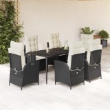 vidaXL Set mobilier de grădină cu perne, 7 piese, negru, poliratan 3213159