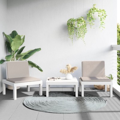 vidaXL Set mobilier de grădină, 3 piese, cu perne, alb, PP foto