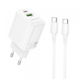 Incarcator Retea Cu Cablu USB-C Borofone BN27 Fuente, 20W, 3A, 1 x USB-A - 1 x USB-C, Alb