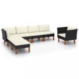 Cumpara ieftin Set mobilier grădină, 7 piese, negru, poliratan/lemn eucalipt