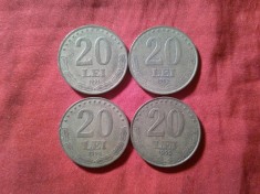 4 Monede Romania 20 lei 1991 ,1992,1993 , 1995 ,bronz , cal. F.Buna