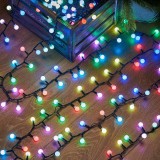 Instalatie de craciun rgrb liniara, bilute mate, interconectabila, 10 m, din care 1 m prelungitor 220v, 40 led, fir negru, multicolor