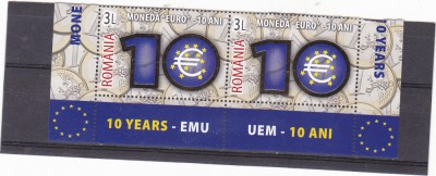 Romania 2009 , Lp 1825 , 10 Ani Moneda Euro ,SERIE IN PERECHE,FOLIO AUR,MNH ** foto