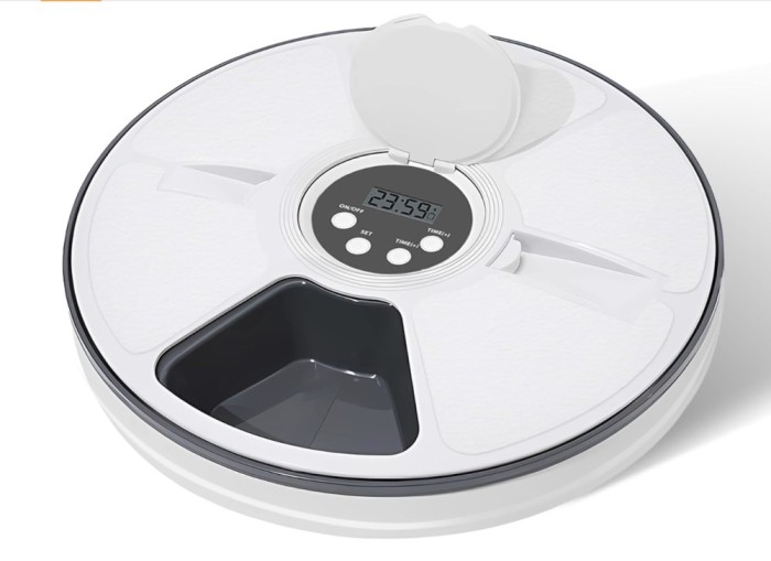 Hranitor Automat Inteligent cu 6 Compartimente, ambrasmart, Distribuitor de Hrana pentru Caini si Pisici, Capacitate Mare, Programare Usoara si Alarma
