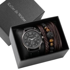 Set cadou cu ceas barbatesc Migeer TZ008 si trei bratari maro
