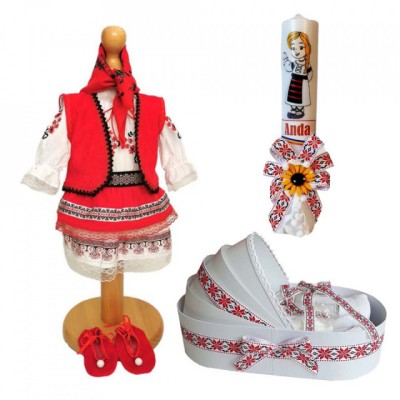 Set rochita populara, trusou si lumanare personalizata, decor traditional foto