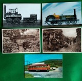 Lot 5 vederi feroviare British Railway trenulețe, fotografii, litografii, post card, cărți poștale HO locomotive cu aburi, Darlington 1865 Dolgoch L6