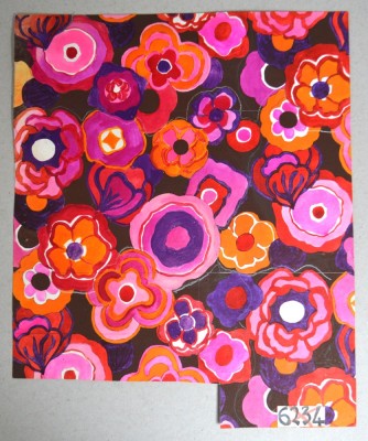 &amp;quot;Thouviot de Coninck &amp;amp; co&amp;quot; design model floral pentru imprimeuri textile acuarela cca 1970 foto