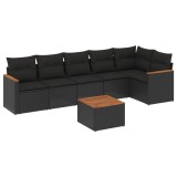 Cumpara ieftin Set canapele de gradina cu perne, 7 piese, negru, poliratan