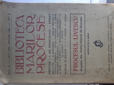 BIBLIOTECA MARILOR PROCESE.PROCESUL LIVESCU-ILUSTRATII DE A.MURNU-1926 d2. foto