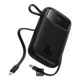 POWER BANK Baseus Qpow2 Digital Display, 10000mAh, 30W, 2 x USB Type-C output/input, 1 x USB, include cablu USB Type-C la USB Type-C 30cm, negru, &quot;P10