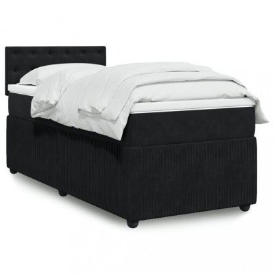 Gossi pat box spring cu saltea, negru, 100x200 cm, catifea foto