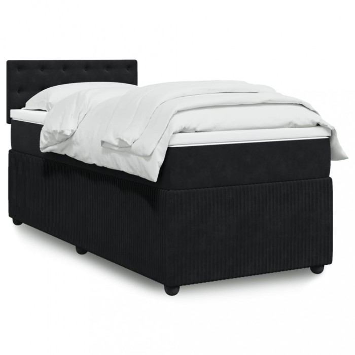 Gossi pat box spring cu saltea, negru, 100x200 cm, catifea