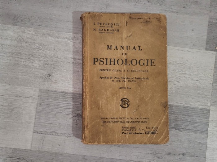 Manual de psihologie pentru clasa a VI secundara-I.Petrovici,N.Bagdasar
