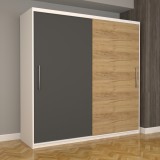 Dulap Dormitor Nova Eco 200 cm x 200 cm fara oglinda, alb cu usi glisante gri oak craft gold