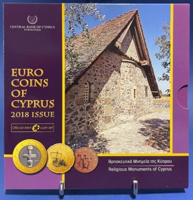 C I P R U 2018 -Set monetarie 1 cent -2 euro -Monument. din Cipru -folder / BU foto