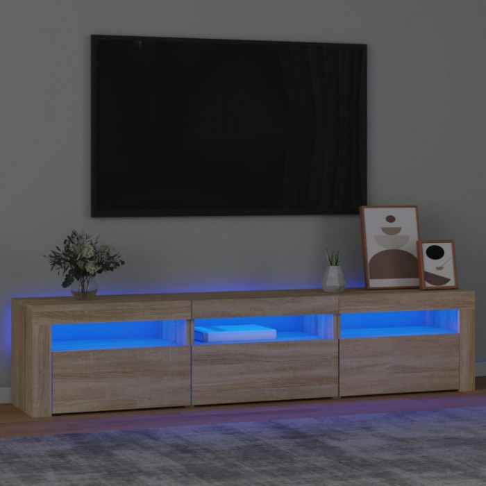 vidaXL Comodă TV cu lumini LED, stejar sonoma, 180x35x40 cm