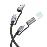 Cablu Date si Incarcare USB-C / USB-A - USB-C / Led HOCO U138, 60W, 1.2m, Negru