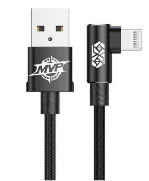 CABLU alimentare si date Baseus MVP, Fast Charging Data Cable pt. smartphone, USB la Lightning iPhone 2A unghi 90 grade, brodat, 1m, negru &quot;CALMVP-01&quot;