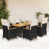 Gossi set bistro de gradina, 7 piese, cu perne, negru, poliratan