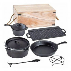 Set pentru gatit cu ceaun, gratar, tigaie, oala, fonta, 6 piese, Perfect Home GartenVIP DiyLine