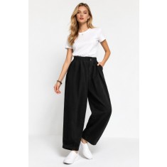 Women's Black Linen Blend Loose Fit Shalwar Trousers