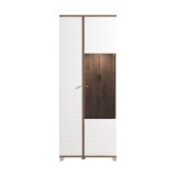 Vitrina living Burgundy 2K VS1, cu usa sticla + LED, stejar flagstaff + folie lucioasa alba, 79 x 40 x 200 cm, 3C