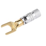 Mufa banana tip furca in U tata 4mm metal cu surub si inel negru