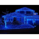 Instalatie craciun, 15 m, 429 led-uri ,franjuri, albastru, flash, transformator, interconectabila, prelungitor 3 m inclus, fir transparent, flippy