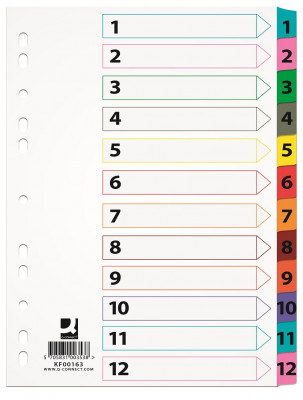 Index Carton Alb Mylar Numeric 1-12, Margine Pp Color, A4, 170g/mp, Q-connect foto