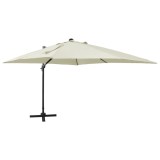 Umbrelă &icirc;n consolă cu st&acirc;lp și LED-uri, nisipiu, 300 cm