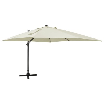 Umbrelă &amp;icirc;n consolă cu st&amp;acirc;lp și LED-uri, nisipiu, 300 cm foto