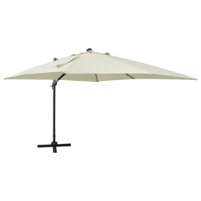 Umbrelă &icirc;n consolă cu st&acirc;lp și LED-uri, nisipiu, 300 cm